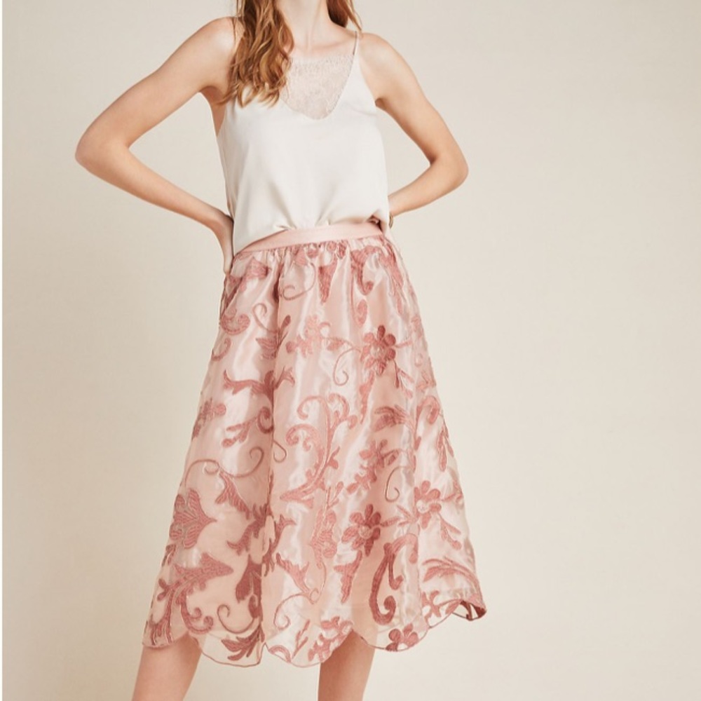 Anthropologie | Shannon Embroidered Midi Skirt